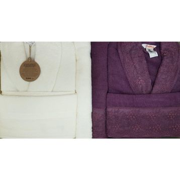 Özdilek Branch Krem-Mürdüm Aile Bornoz Set