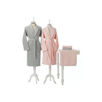Özdilek Camellia Gri Pembe Bornoz Seti