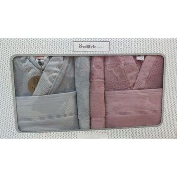 Özdilek Ditsy Pembe Gri Aile Bornoz Takımı