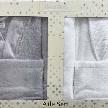 Özdilek Elissa Gri Beyaz Aile Bornoz Set