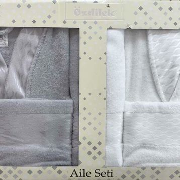Özdilek Elissa Gri Beyaz Aile Bornoz Set