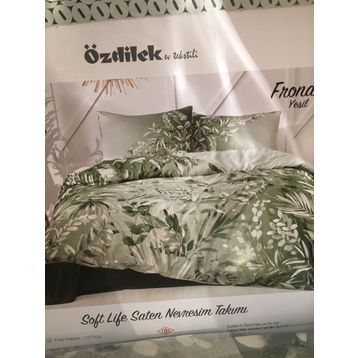 Özdilek Fronda Soft Life Saten Yeşil Çift Kişilik Nevresim Takımı