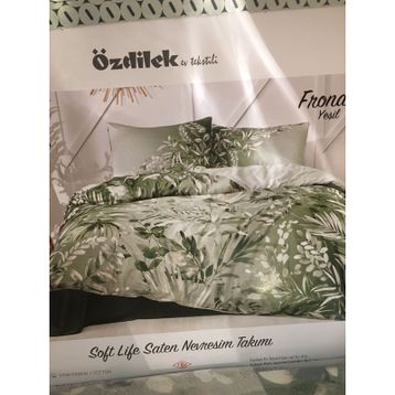 Özdilek Fronda Soft Life Saten Yeşil Çift Kişilik Nevresim Takımı