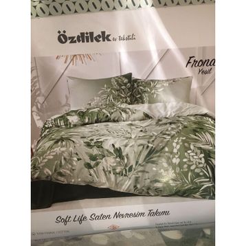 Özdilek Fronda Soft Life Saten Yeşil Çift Kişilik Nevresim Takımı