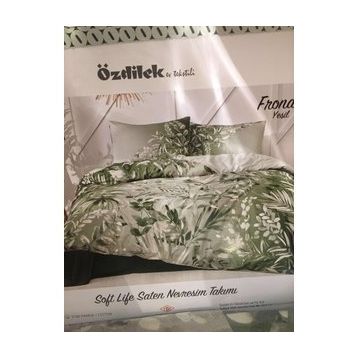 Özdilek Fronda Soft Life Saten Yeşil Çift Kişilik Nevresim Takımı