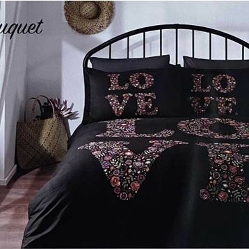 Özdilek Love Bouquet Siyah 200x220 cm Çift Kişilik Nevresim Takımı