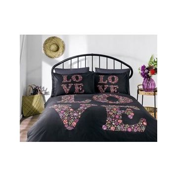 Özdilek Love Bouquet Siyah 200x220 cm Çift Kişilik Nevresim Takımı