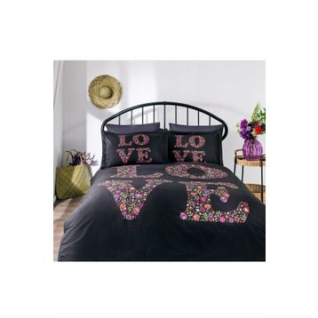 Özdilek Love Bouquet Siyah 200x220 cm Çift Kişilik Nevresim Takımı