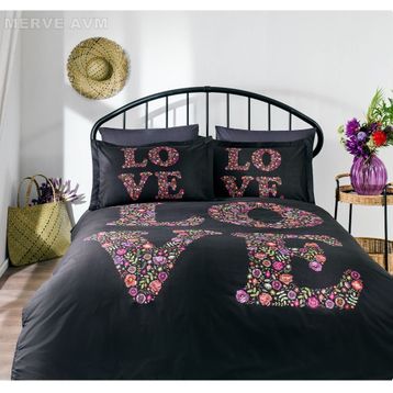 Özdilek Love Bouquet Siyah 200x220 cm Çift Kişilik Nevresim Takımı