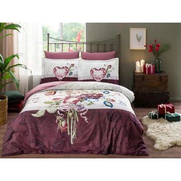 Özdilek Ranforce Bordo Mothers Hearts Çift Kişilik Nevresim Takımı