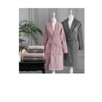Özdilek Soft Leaf Antrasit Pembe Aile Bornoz Seti