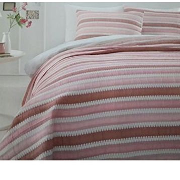 Özdilek Stripe Pembe Çift Kişilik Jakarlı Yatak Örtüsü Takımı
