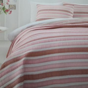 Özdilek Stripe Pembe Çift Kişilik Jakarlı Yatak Örtüsü Takımı