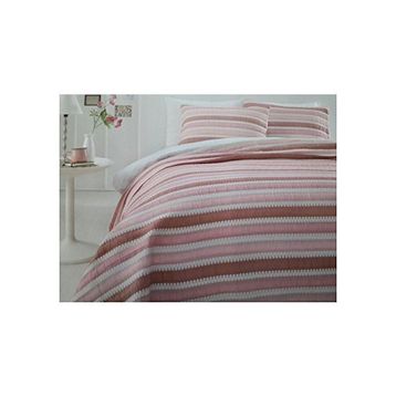 Özdilek Stripe Pembe Çift Kişilik Jakarlı Yatak Örtüsü Takımı