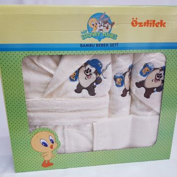 Özdilek Tazmanya Beyaz Bebek Bornoz Seti