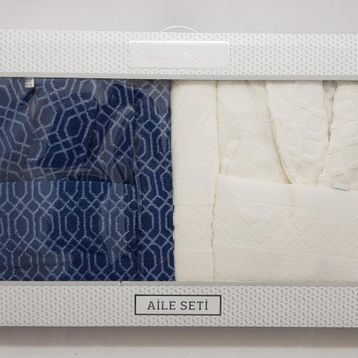 Özdilek Tile Diamond Krem Lacivert Aile Bornoz Seti
