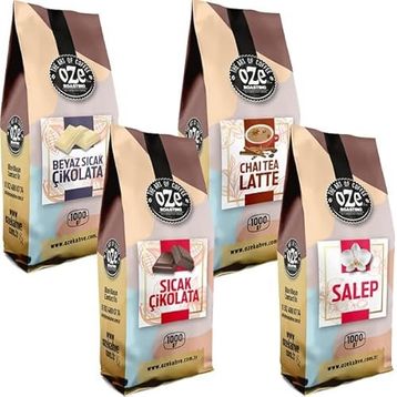 Ozeline 4'lü 1 kg Sıcak Çikolata + Beyaz Sıcak Çikolata + Chai Tea Latte + Salep