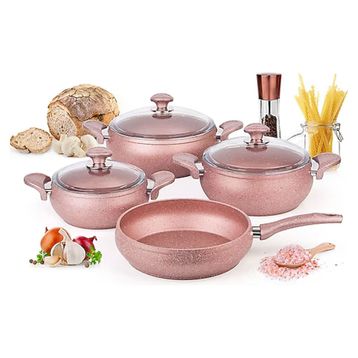 Özkent Güveç Granit 7 Parça 20 cm Rose Gold Tencere Seti