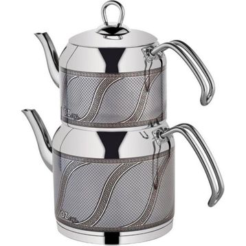Özlife 156G Enza Inox Gri S Desen Orta Boy Çaydanlık Takımı