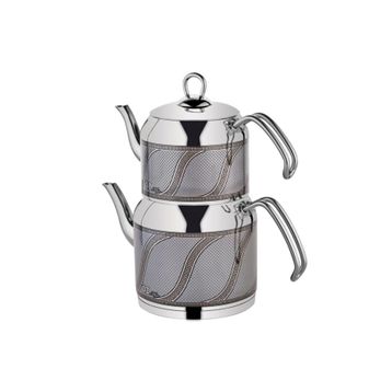 Özlife 156G Enza Inox Gri S Desen Orta Boy Çaydanlık Takımı
