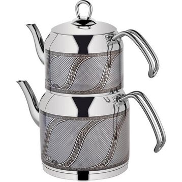 Özlife 156G Enza Inox Gri S Desen Orta Boy Çaydanlık Takımı