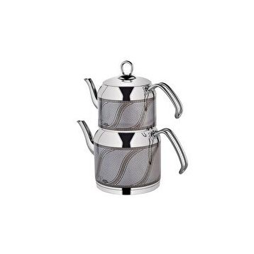 Özlife 156G Enza Inox Gri S Desen Orta Boy Çaydanlık Takımı