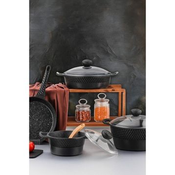 Özlife 6055 Arya 7 Parça Siyah Tencere Seti