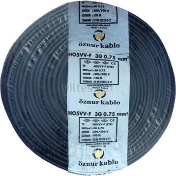 Öznur H05Vv-F 3 x 0.75 mm Siyah Tam Bakır 16 mt Ttr Kablo