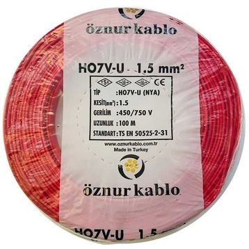 Öznur H07V-K 1.5 mm Kırmızı Nyaf Çok Telli Halojen Free Kablo