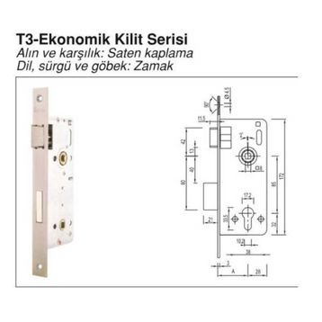 Özruh T3-E-40-WC 40 mm Krom T3 Eko Kare 23 mm Ayna Banyo Kilidi