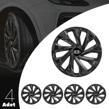 PackGar Kia Rio 14 inç Amblemli Piano Black 4'lü Takım 216 Jant Kapağı