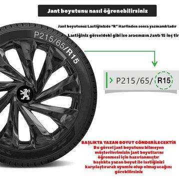 PackGar Peugeot 307 15 inç Amblemli Piano Black 4 Adet 1 Takım 217 Jant Kapağı