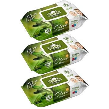 Pafilya Zeytin Plastik Kapaklı 3x120 Adet Bebek Islak Mendil