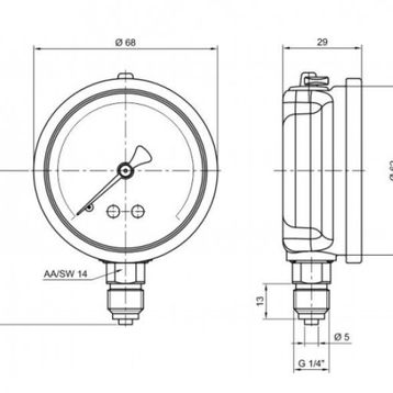 Pakkens 0-10 Bar 63 mm Alttan Bağlantılı Gliserinli G 1/4 inç Manometre