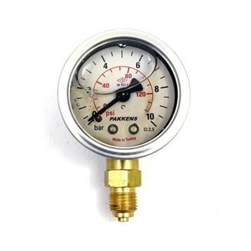 Pakkens 0-10 Bar 63 mm Alttan Bağlantılı Gliserinli G 1/4 inç Manometre