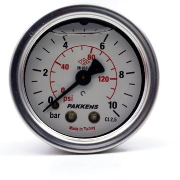 Pakkens 0-10 Bar 63 mm Arkadan Bağlantılı Gliserinli G 1/4 inç Manometre