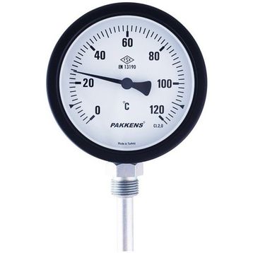Pakkens 0-120 °C Çap 100 mm Daldırma Boyu 10 cm Alttan Bağlantılı G 1/2 inç Termometre