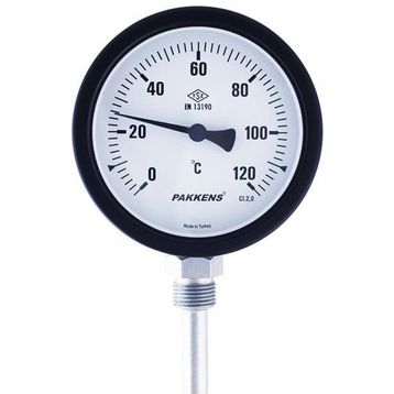 Pakkens 0-120 °C Çap 100 mm Daldırma Boyu 10 cm Alttan Bağlantılı G 1/2 inç Termometre