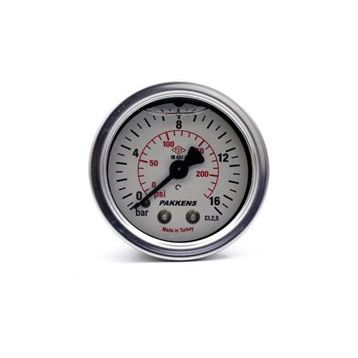 Pakkens 0-16 Bar 50 mm Arkadan Bağlantılı Gliserinli G 1/4 inç Manometre