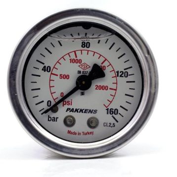 Pakkens 0-160 Bar 63 mm Arkadan Bağlantılı Gliserinli G 1/4 inç Manometre
