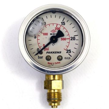 Pakkens 0-25 Bar 63 mm Alttan Bağlantılı Gliserinli G 1/4 inç Manometre