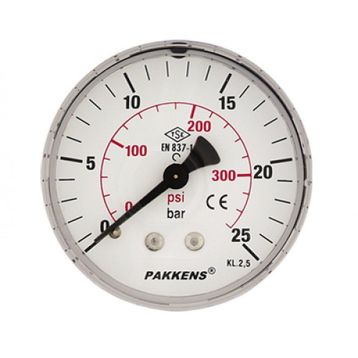 Pakkens 0-25 Bar 63 mm Arkadan Bağlantılı Kuru G 1/4 inç Manometre