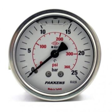 Pakkens 0-25 Bar 63 mm Arkadan Bağlantılı Panotipi Gliserinli G 1/4 inç Manometre