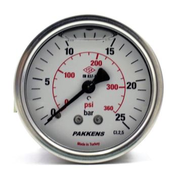 Pakkens 0-25 Bar 63 mm Arkadan Bağlantılı Panotipi Gliserinli G 1/4 inç Manometre