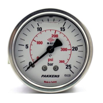 Pakkens 0-25 Bar 63 mm Arkadan Bağlantılı Panotipi Gliserinli G 1/4 inç Manometre