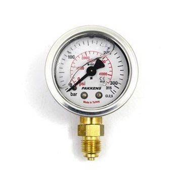 Pakkens 0-315 Bar 63 mm Alttan Bağlantılı Gliserinli G 1/4 inç Manometre