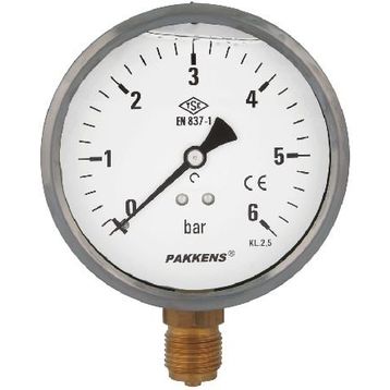 Pakkens 0-4 Bar 63 mm Alttan Bağlantılı Gliserinli G 1/4 inç Manometre