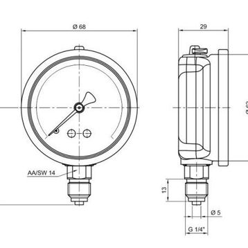 Pakkens 0-4 Bar 63 mm Alttan Bağlantılı Gliserinli G 1/4 inç Manometre