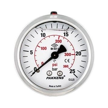 Pakkens 0-4 Bar 63 mm Arkadan Bağlantılı Panotipi Gliserinli G 1/4 inç Manometre