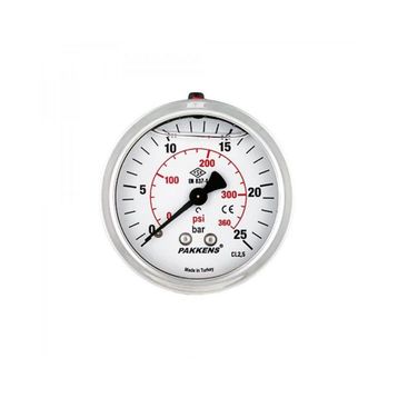 Pakkens 0-4 Bar 63 mm Arkadan Bağlantılı Panotipi Gliserinli G 1/4 inç Manometre